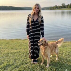 Zara Maxi Knit Striped Button Front Full Length Dress Cardigan Size Small EUC